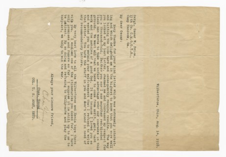 Letter to Oscar W. Price from Colonel Charles Young, August 14, 1918. Creator: Unknown.