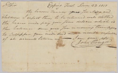 Agreement regarding hiring of enslaved woman Nelly and her children, December 22, 1810. Creator: Unknown.