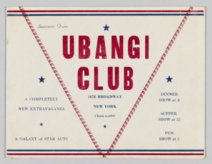 Photograph folder from the Ubangi Club, ca. 1942. Creator: Unknown.