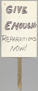 Placard calling for reparations for the Tulsa Race Massacre, ca. 2001. Creator: Unknown.