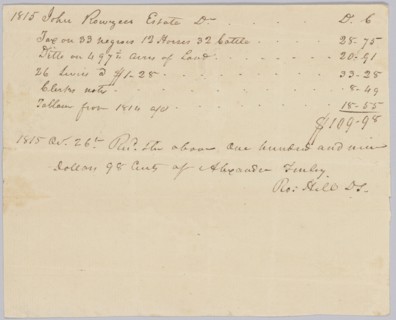 Record of taxes on property, including enslaved persons, owned by John Rouzee, October 26, 1815. Creator: Unknown.