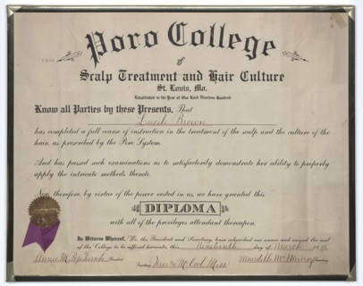 Diploma issued to Lucille Brown from Poro College, March 19, 1915. Creator: Unknown.