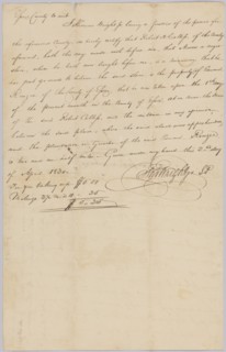 Affidavit of apprehension of Moses, property of Edward Rouzee, April 2, 1830. Creator: Unknown.