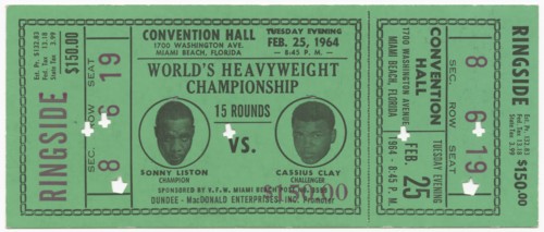 Ticket for World Heavyweight Championship fight of Sonny Liston vs. Cassius Clay, Feburary 25, 1964. Creator: Unknown.