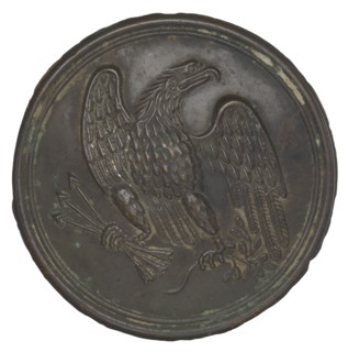 Plate with a stamped brass eagle design from a cartridge box belt, 1862-1865. Creator: Warren H. Wilkinson.