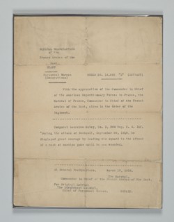 Order of Commendation from the Commander of the French Armies of the East, March 19, 1919. Creator: Unknown.
