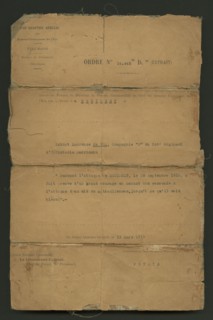 Order of Commendation from the Commander of the French Armies of the East, March 19, 1919. Creator: Unknown.
