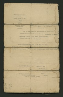 Order of Commendation from the Commander of the French Armies of the East, March 19, 1919. Creator: Unknown.
