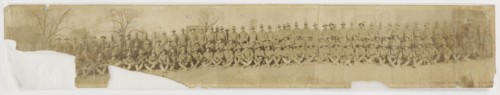 Panoramic photographic print of D Company, 369th regiment at Camp Merritt, 1917. Creator: Unknown.