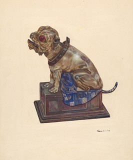Bull Dog Bank, c. 1937. Creator: George File.