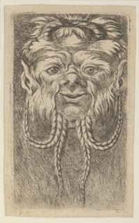 Satyr Mask with Overlapping Horns and Four Braided Strands of Beard, from Divers Ma..., ca. 1635-45. Creator: Francois Chauveau.