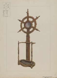 Combination Hat Rack and Umbrella Stand, c. 1936. Creator: Edward L Loper.