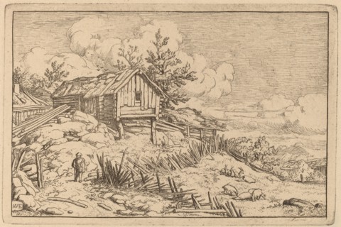 Man near Entry of a Ruinous Hedge, probably c. 1645/1656. Creator: Allart van Everdingen.