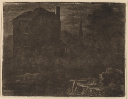 Nocturnal Landscape with House and Church Spire, probably c. 1660. Creator: Allart van Everdingen.