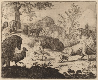 Reynard Blinds the Wolf in One Eye, probably c. 1645/1656. Creator: Allart van Everdingen.