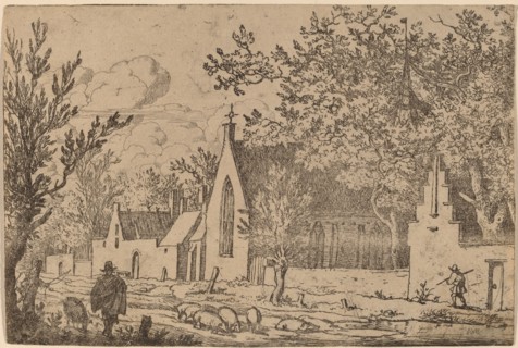 Swine Herd near a Chapel, probably c. 1645/1656. Creator: Allart van Everdingen.