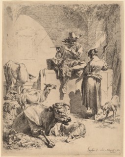 The Shepherd Seated on a Fountain and the Spinner, 1652. Creator: Nicolaes Berchem.