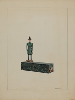 Toy - Man on Music Box, c. 1936. Creator: John Fisk.