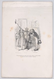 ...Pointing me to the evidence of my crime with his cane. from the Little Miseries of Huma..., 1843. Creator: Brugnot.
