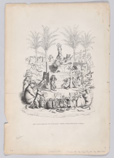 After accepting a glass of sweet water, the illustrious orator descends from the pl..., ca. 1837-47. Creator: Jean Ignace Isidore Gerard.