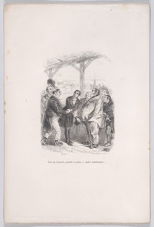 All voters, big and small, gather to humbly coax each other... from the Little Miseries of..., 1843. Creator: Jean Ignace Isidore Gerard.