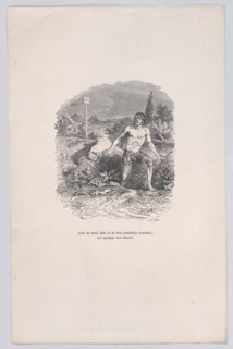 Away from all help and without pants, on some deserted shore from the Little Miseries of H..., 1843. Creator: Jean Ignace Isidore Gerard.