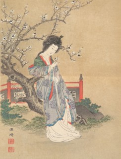 Chinese Beauty Beside a Plum Tree, leaf from the album “A Contest of Beauties from the Nea..., 1895. Creator: Unknown.