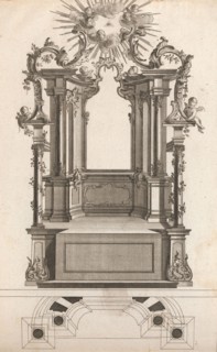 Design for a Monumental Altar, Plate 'o' (?) from 'Unterschiedliche Neu Inv..., Printed ca. 1750-56. Creator: Jacob Gottlieb Thelot.