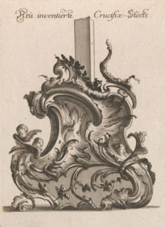 Design for the Base of a Crucifix, Plate 1 from: 'Neü inventierte Crucifix=..., Printed ca. 1750-56. Creator: Jacob Gottlieb Thelot.
