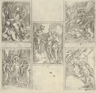 Five numbered scenes, each after a painter in the Accademia Degl'Incamminati, from IL FUNE..., 1603. Creator: Guido Reni.