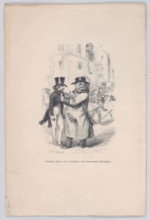 I tried to escape from this philological discussion. from the Little Miseries of Human Lif..., 1843. Creator: Jean Ignace Isidore Gerard.
