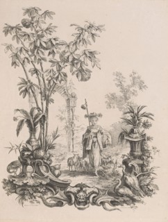 Jeune Chinoise marchant, entourée de ses moutons, ca.1740-50. Creator: Francois-Antoine Aveline.