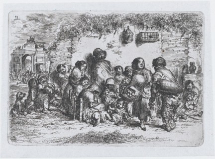Plate 11: a group of people outdoors, from the series of customs and pastimes of the Spani..., 1850. Creator: Francisco Lameyer Berenguer.