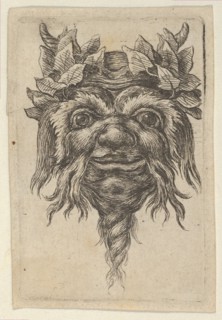 Satyr Mask with a Spiral-Shaped Beard and Ivy Grouped Around Each Horn, from Divers..., ca. 1635-45. Creator: Francois Chauveau.
