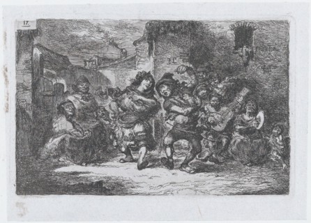 Plate 17: street musicians and dancing figures, from the series of customs and pastimes of..., 1850. Creator: Francisco Lameyer Berenguer.