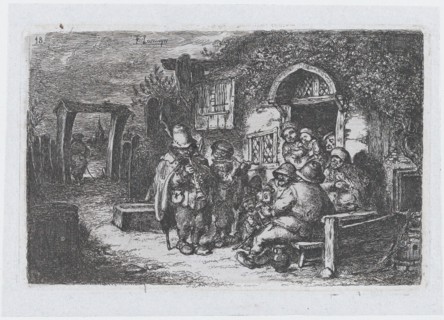 Plate 18: street musicians and other figures outisde a tavern, from the series of customs ..., 1850. Creator: Francisco Lameyer Berenguer.