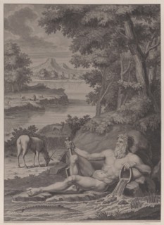 River god in a landscape, 1725. Creator: Frederik Ottens.