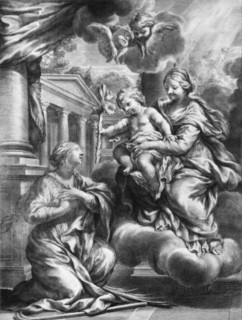Saint Martina kneeling before the Virgin and Child, as the Child offers her a lily,..., ca. 1664-79. Creator: François Spierre.