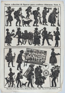 Sheet 1 of figures for Chinese shadow puppets, 1859. Creator: Juan Llorens.