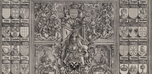 The Emperor Seated on His Throne, Seated Between Joanna of Castile and Mary of Burgundy, A..., 1515. Creator: Hans Springinklee.