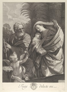 The Flight into Egypt; the Holy Family walking together, Saint Joseph pointing to t..., ca. 1648-81. Creator: François de Poilly.