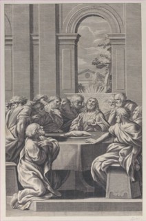 The Last Supper, the interior of a classical building with Christ and his apostles seat..., 1660-81. Creator: François Spierre.