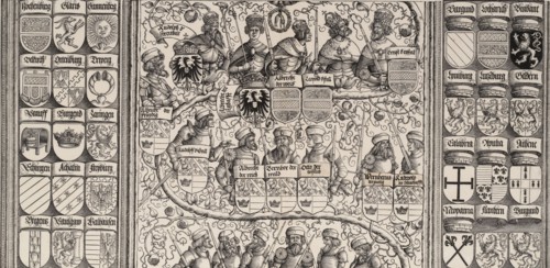 The Middle Portion of the Genealogy of Maximilian, from the Arch of Honor, proof, dated 15..., 1515. Creator: Hans Springinklee.