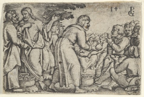 The Miracle of the Loaves and the Fishes, from The Story of Christ, 1534-35. Creator: Georg Pencz.