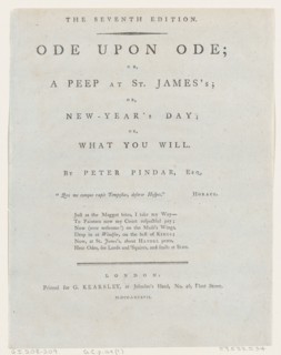 Title Page, from Ode Upon Ode by Peter Pindar, 1787. Creator: George Kearsley.