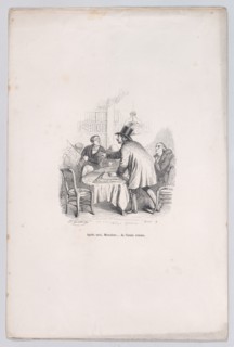 Wait your turn, Monsieur... I had that first. from the Little Miseries of Human Life, 1843. Creator: Brugnot.