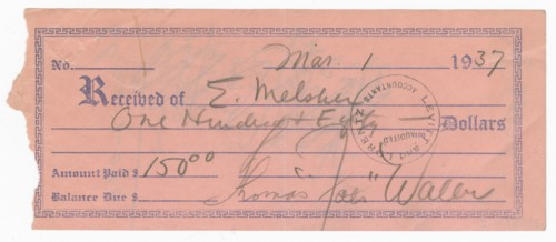 Receipt signed by Fats Waller, March 1, 1937. Creator: Unknown.