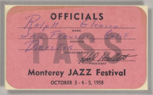 Official pass for the Monterey Jazz Festival, 1958. Creator: Unknown.