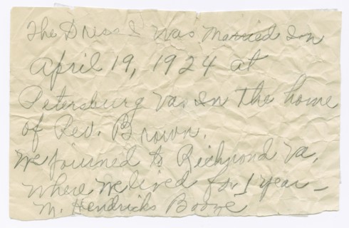 Handwritten note from Magdalene Hendricks Boozé, mid 20th century. Creator: Magdalene Hendricks Boozé.
