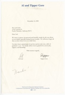 Letter from Vice President Al Gore and his wife Tipper Gore to Carl Lewis, December 16, 2000. Creators: Unknown, Al Gore.